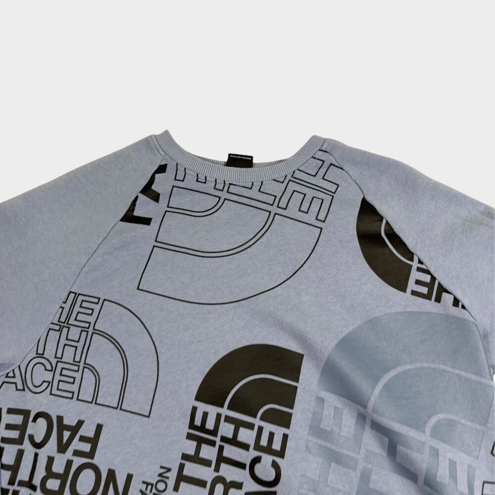 The North Face Womens Large Blue AOP Jumbo All Over Print Logo Sweatshirt Crew L - Picture 7 of 10